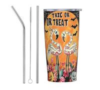 Bouteille d'eau isotherme en acier inoxydable de 591 ml avec couvercle et paille, motif flamants roses d'Halloween