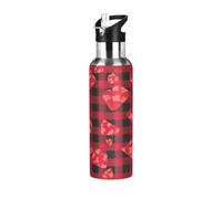 Bouteille d'eau isotherme en acier inoxydable de 591 ml, étanche pour salle de sport, extérieur, voyage, école - Motif écossais classique rouge et noir