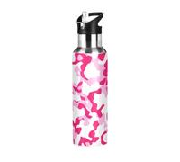 Bouteille d'eau isotherme en acier inoxydable de 591 ml, étanche pour salle de sport, extérieur, voyage, école - Camouflage rose blanc
