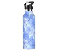 Bouteille d'eau isotherme légère de style campagnard pervenche style cartoon de 590 ml avec pailles, étanche, double paroi, isolation sous vide pour eau, lait, jus, école, camping, sport