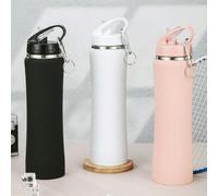 Bouteille d'eau isotherme portable en acier inoxydable 316 de 750 ml (25 oz) / 600 ml, avec sangle de transport, design élégant incurvé, couvercle à paille à ouverture twist, convient pour boissons ch