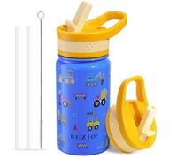 Bouteille d'eau isotherme pour enfants, BUZIO 400ml à double paroi à large goulot avec paille froid pendant 48h chaud pendant 24h sans BPA et bouchon flexible, Véhicules de chantier