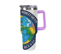 Bouteille d'eau isotherme ronde en acier inoxydable de 113 ml avec couvercle et paille à rabat imprimé Earth Society, tasse à café de voyage anti-fuite pour voiture