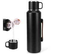 Bouteille d'eau isotherme sous vide, 1500 ml, tasse de voyage en acier inoxydable 316, bouteille isotherme avec poignée, garde au chaud/froid pendant 24 heures, gobelet de voyage noir pour eau, café