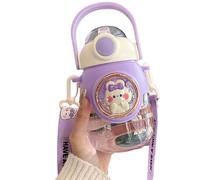 Bouteille d'eau kawaii avec paille en silicone, bouteilles d'eau portables de 820 ml avec bandoulière réglable, bouteille de dessin animé à l'épreuve pour l'extérieur et les sports, randonnée en camp