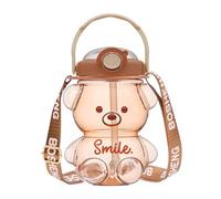 Bouteille d'eau Kawaii avec paille et sangle, 1 l, motif ours mignon, portable, anti-fuite, sans BPA, en plastique, pour enfants, filles, femmes, sport, camping, pique-nique, randonnée, voyage, g