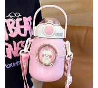 Bouteille d'eau Kawaii Bouteille d'eau Kawaii en Plastique avec Paille étanche Et Facile à Nettoyer pour Filles Et Adolescentes pour Le Quotidien Les Sports De Plein Air Le Travail (Rose)