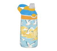 Bouteille d'eau légère en Tritan avec couvercle à paille - Motif albatros - Pour l'école et les sports de plein air - Jaune vif