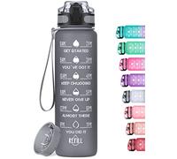 Bouteille d'eau - MEITAGIE 1 L Gourde Reutilisable, Sport Gourde en Plastique Tritan sans BPA, avec Filtre et Marqueur de Temps, pour Enfant et Adultes, Maison et Extérieur Gris