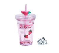 Bouteille d'eau mignonne avec paille - Paillettes, double paroi, motif Kawaii (44 cl, rose)