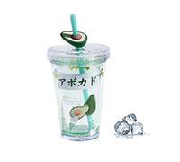 Bouteille d'eau mignonne avec paille - Paillettes, double paroi, motif Kawaii (44 cl, vert)