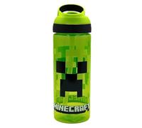 Bouteille d'eau Minecraft Atlantic Creeper avec logo | Bouteille d'eau en plastique écologique sans BPA avec paille amovible, anti-déversement | Cadeau pour les fans de Minecraft | Produit officiel de