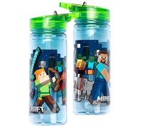 Bouteille d'eau Minecraft avec paille 580 ml 100% étanche Bouteille d'eau durable pour l'école en plastique résistant et sans BPA - Bleu foncé