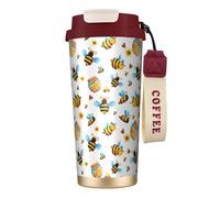 Bouteille d'eau motif abeille de dessin animé avec couvercle à paille en acier inoxydable à large goulot isotherme anti-fuite pour femme - Rouge