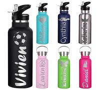 Bouteille d'eau Personnalisée avec Couvercle à Paille pour l'école, Bouteille d'eau de Sport Isotherme en acier Inoxydable avec nom pour Filles, Garçons, Femmes, Hommes (350 ml/750 ml,7 Couleurs)