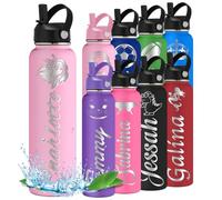 Bouteille d'eau personnalisée avec nom gravé avec icône pour enfants, adolescents, garçons et filles, cadeau de rentrée scolaire, voyage, gym, sport, bouteilles isothermes avec poignée à paille
