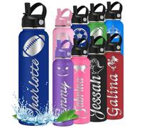 Bouteille d'eau personnalisée avec nom gravé avec icône pour enfants, adolescents, garçons et filles, cadeau de rentrée scolaire, voyage, gym, sport, bouteilles isothermes avec poignée à paille