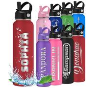 Bouteille d'eau personnalisée avec nom gravé avec icône pour enfants, adolescents, garçons et filles, cadeau de rentrée scolaire, voyage, gym, sport, bouteilles isothermes avec poignée à paille