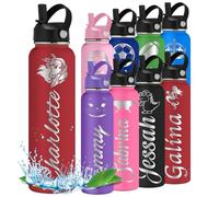 Bouteille d'eau personnalisée avec nom gravé avec icône pour enfants, adolescents, garçons et filles, cadeau de rentrée scolaire, voyage, gym, sport, bouteilles isothermes avec poignée à paille