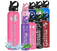 Bouteille d'eau personnalisée avec nom gravé avec icône pour enfants, adolescents, garçons et filles, cadeau de rentrée scolaire, voyage, gym, sport, bouteilles isothermes avec poignée à paille