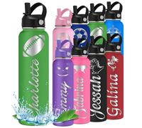 Bouteille d'eau personnalisée avec nom gravé avec icône pour enfants, adolescents, garçons et filles, cadeau de rentrée scolaire, voyage, gym, sport, bouteilles isothermes avec poignée à paille