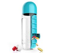 Bouteille d'eau portable 2 en 1 avec pilulier 7 jours pour les voyages et les médicaments le yoga, la course à pied, le cyclisme 600ml (bleu)