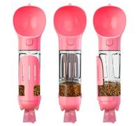 Bouteille d'eau Portable pour Chien 300ml/500ml avec Sac à Déchets Pelle à Crotte et Distributeur Nourriture Abreuvoir Étanche pour Voyage et Promenade(Pink,300ml)