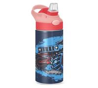 Bouteille d'eau pour enfants avec paille - 350 ml - Monster Truck - Isotherme en acier inoxydable - Anti-fuite - Sans BPA