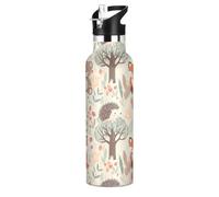 Bouteille d'eau pour enfants avec paille - Bouteille de 591 ml pour garçons et filles - Sans BPA - Animaux mignons - Ours et renards