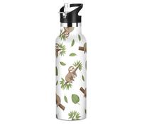 Bouteille d'eau pour enfants avec paille, bouteille d'eau en acier inoxydable pour voyage ou école, 591 ml, sans BPA, motif paresseux mignons