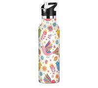 Bouteille d'eau pour enfants avec paille, bouteille d'eau en acier inoxydable pour voyage ou école, 591 ml, sans BPA, paresseux colorés