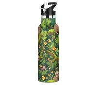 Bouteille d'eau pour enfants avec paille - Bouteille d'eau isotherme anti-fuite - 591 ml - Sans BPA - Motif paresseux mignons - Vert