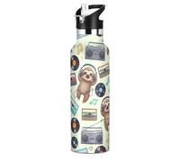 Bouteille d'eau pour enfants avec paille de 591 ml pour garçons et filles, sans BPA, motif paresseux mignons de dessins animés