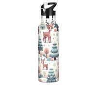 Bouteille d'eau pour enfants avec paille étanche pour garçons et filles, 591 ml, sans BPA, motif cerf mignon et ludique