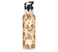 Bouteille d'eau pour enfants de 591 ml, bouteille d'eau en acier inoxydable pour enfants pour voyage ou école, sans BPA, motif cerf mignon dessin animé