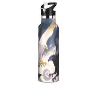 Bouteille d'eau réutilisable avec poignée isolée sous vide - Motif aigles noirs - Sans BPA - Sans BPA - Pour voyage, camping, sports - Pour salle de sport