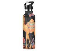Bouteille d'eau réutilisable sans BPA avec paille pour garder au chaud et au froid pour l'eau, le lait, le jus, l'école, le camping, le sport - Noir camel