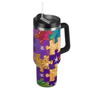 Bouteille d'eau réutilisable sous vide avec couvercle et paille - Tasse à café décorative de voyage pour l'eau, le thé glacé ou le café - Vaso en acier inoxydable - Peinture à l'huile - 1200 ml