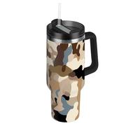 Bouteille d'eau réutilisable sous vide avec paille et paille décorative en acier inoxydable pour école, sport, garderie, camping et plus encore, motif camouflage rétro, 1200 ml