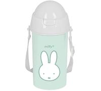 Safta Miffy Menta Bouteille d'eau à ouverture automatique avec paille, sans BPA, avec sac à bandoulière, confortable et légère, 500 ml, 7,3 x 19,5 cm, vert menthe, vert menthe, estándar, décontracté,