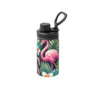 Bouteille d'eau sous vide en acier inoxydable de 355 ml avec flamants roses tropicaux et fleurs de prunier léger