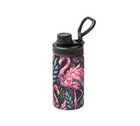 Bouteille d'eau sous vide en acier inoxydable de 355 ml avec motif flamants roses hawaïens et feuilles noires