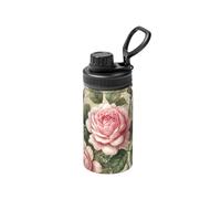 Bouteille d'eau sous vide en acier inoxydable de 355 ml, motif floral à carreaux, roses rouges, bouteille de sport légère