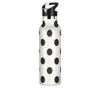 Bouteille d'eau tendance en métal pour enfants avec couvercle à bec verseur anti-fuite, isolation sous vide à double paroi, pour garçons et filles - Motif à pois noirs et beiges - 590 ml