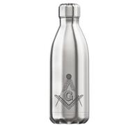 Bouteille d'eau thermique isolée sous vide pour la franc-maçonnerie carrée et boussole maçonnique Rituel et symbolisme Argenté
