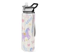 Bouteille d'eau transparente avec motif licornes violettes mignonnes pour journal intime design unique travail voyage maison bureau