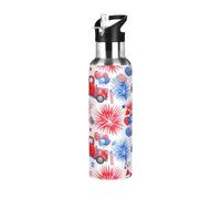 Bouteille d'eau vintage en acier inoxydable avec camion rouge du 4 juillet, 946 ml, anti-fuite, sans BPA, bouteille d'eau de sport