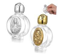 Bouteille Décorative en Verre Borosilicaté 2 Pièces, Capuchon Rose | Récipient D’eau Bénite, Format de Poche, Motif en Relief, Usage Chapelle, Lavable