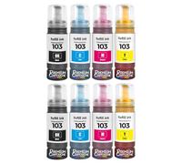 Bouteille d'encre C13T00S14A C13T00S24A C13T00S34A C13T00S44A 103 E103B E103C E103M E103Y Compatible pour Epson EcoTank L3110 L3150 L3250 L3260 L5290 Noirs et Couleurs Pack 8x70ml 51000 Pages