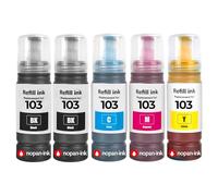 Bouteille d'encre C13T00S14A C13T00S24A C13T00S34A C13T00S44A 103 E103B E103C E103M E103Y Compatible pour Epson EcoTank L3110 L3150 L3250 L3260 L5290 Noirs et Couleurs Pack 5x70ml 30000 Pages
